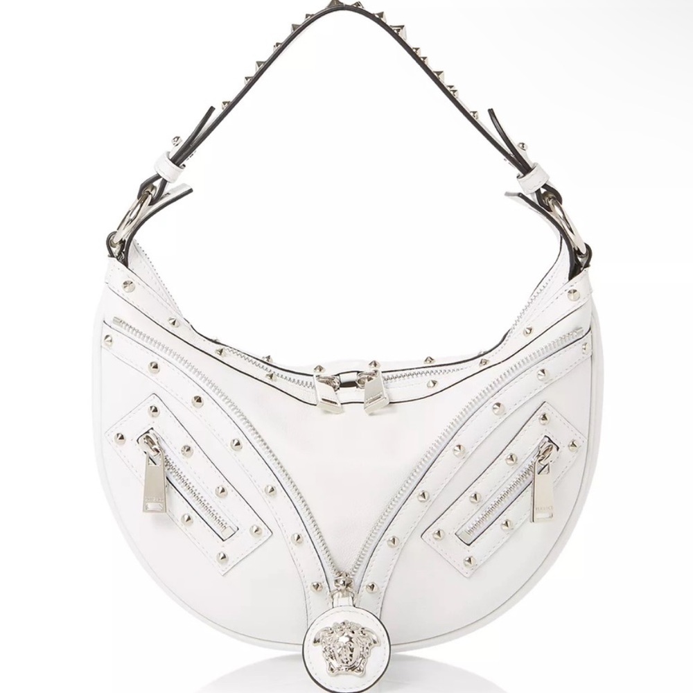 NWT Stunning Versace Large Repeat Studded Leather Hobo Bag